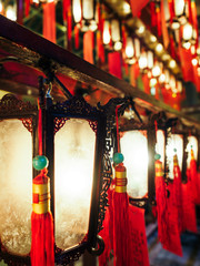Traditional chinese lanterns in the Man Mo temple, Hong Kong Island - 251802885