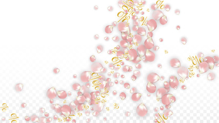 Vector Spring or Summer Sale Background with Petals and Percent for Template Design. Good for Special Hot Holiday Discount Offer, Black Friday, Fashion Promotion Action. Romantic Sakura Illustration
