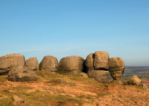 the bridestones a large group of gritstone rock formations in west yorkshire landscape near todmorden