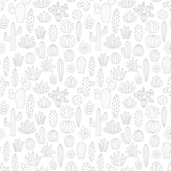 Seamless pattern of hand-drawn tropical cactus silhouette. Summer scandinavian exotic Vector illustration of cacti for child, print, typography, nursery, baby, home, background, textile