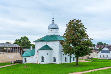 Fototapeta na wymiar Ancient orthodox church of St. Nicholas in the Izborsk fortress. Izborsk, Pskov region, Russia
