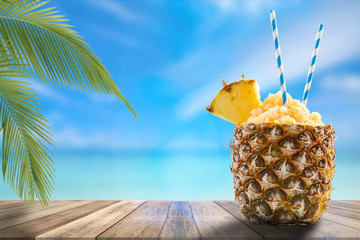 pineapple cocktail, boards product display, montage and presentation