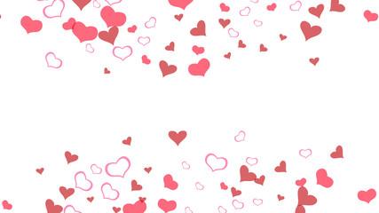 Happy background. A sample of wallpaper design, textiles, packaging, printing, holiday invitation for birthday. Red hearts of confetti are falling. Red on White background Vector.