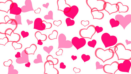 A sample of wallpaper design, textiles, packaging, printing, holiday invitation for wedding. Light background. Red on White fond Vector. Red hearts of confetti crumbled.