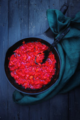 red pepper chutney in a pan