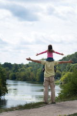 Dad and daughter are happy