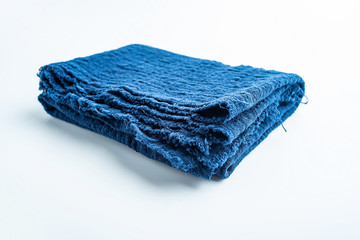 Folded blue washed linen fabric