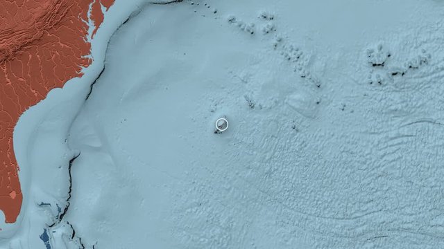 Bermuda area presented against the global administrative map in the Fahey projection with animated oblique transformation