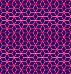 Seamless pattern of the hexagonal neon netting. Luminous particles. Futuristic texture. Geometric, modern, technology vector illustration background EPS 10 from the 70 80s style art line