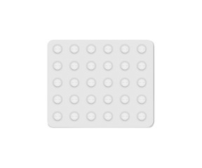 Medical pill blister square package isolated on white background, realistic mockup. 30 blank medicine tablets per pack, vector template