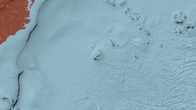 Bermuda area presented against the global administrative map in the Kavrayskiy VII projection with animated oblique transformation
