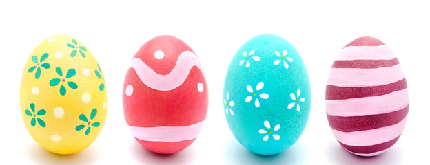 Collection of photos perfect colorful handmade easter egg isolated