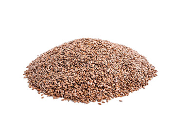 Bunch of flax seeds on a white background
