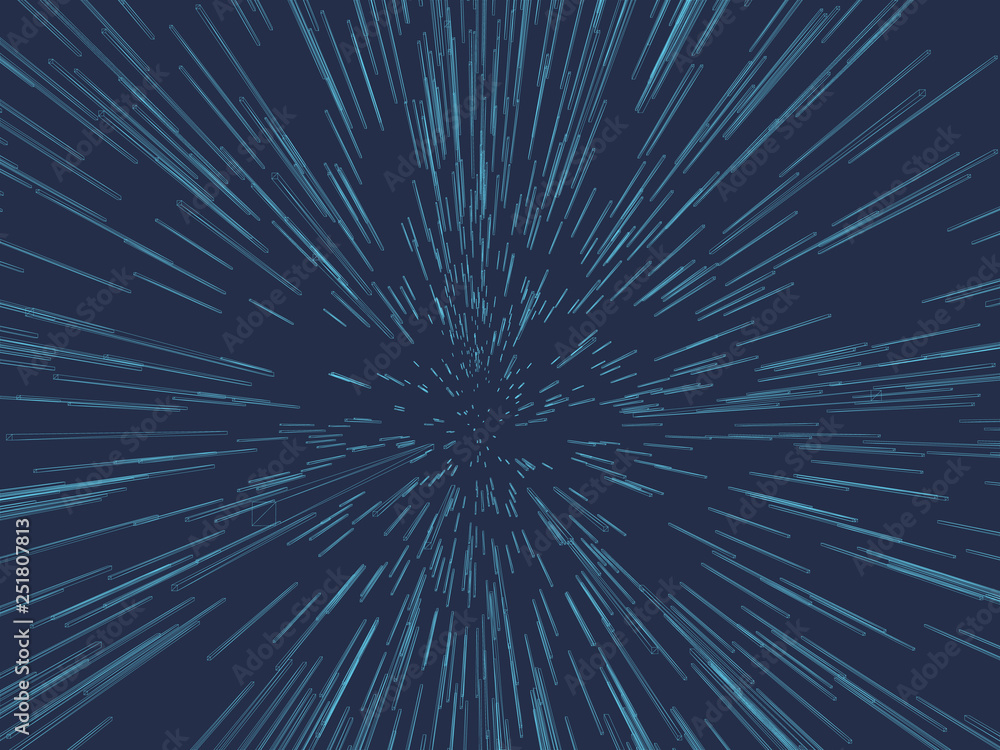 Poster abstract background with the effect of acceleration. 3d many wireframe of blue rectangles. vector il