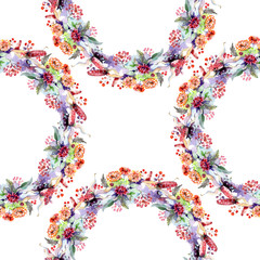 Bouquet with flowers and berries. Floral botanical flower. Wild spring leaf wildflower isolated. Watercolor background illustration set. Watercolour drawing fashion aquarelle isolated.