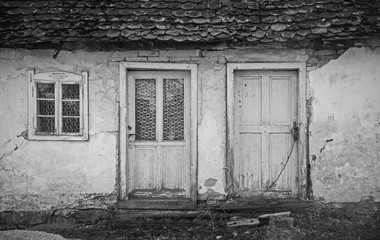 Doors and window in an abandoned old house in the village of Cigoc in Sisak-Moslavina County in central Croatia