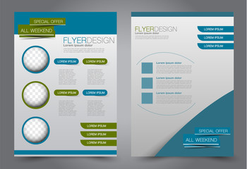 Abstract flyer template. Business brochure design. Green and blue color. Vector illustration.