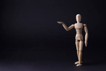Wooden mannequin on a black background