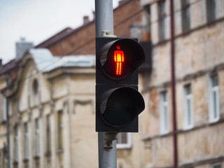 Red light signal for pedestrians on the street