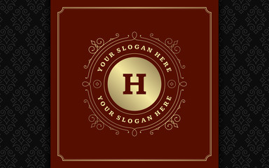 Luxury logo template vector golden vintage flourishes ornament.