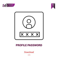 Outline PROFILE PASSWORD icon isolated on white background. Line pictogram. Graphic design, mobile application, logo, user interface. Editable stroke. EPS10 format vector illustration