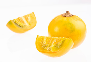 Fototapeta na wymiar Lulo delicious tropical fruit - Solanum quitoense