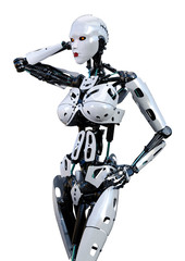 3D Rendering Female Robot on White