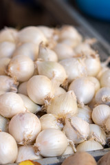 Fruits and vegetables or sale in Italian market, Onions
