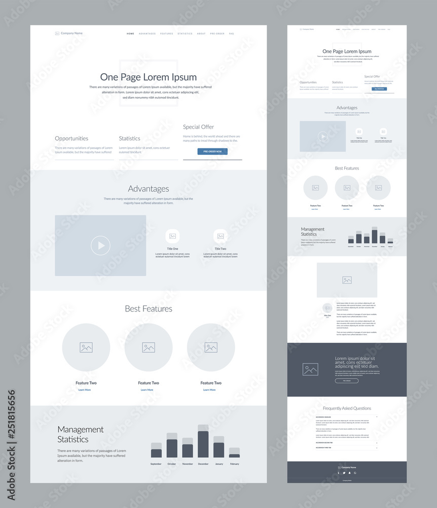 Poster one page website design template for business. landing page wireframe. flat modern responsive design