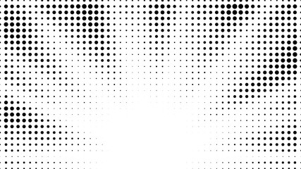 Halftone gradient sun rays pattern. Abstract halftone vector dots background. Monochrome dots pattern. Pop Art, Comic small dots. Star rays halftone poster. Shine, explosion. Outer space, sunrise rays