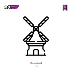 Outline windmill  icon isolated on white background. Line pictogram. Graphic design, mobile application, logo, user interface. Editable stroke. EPS10 format vector illustration