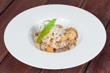  fresh and bright, meat salad from various and appetizing vegetables for designer solutions in cooking