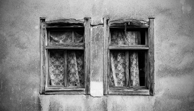 Windows in an abandoned old house in the village of Cigoc in Sisak-Moslavina County in central Croatia
