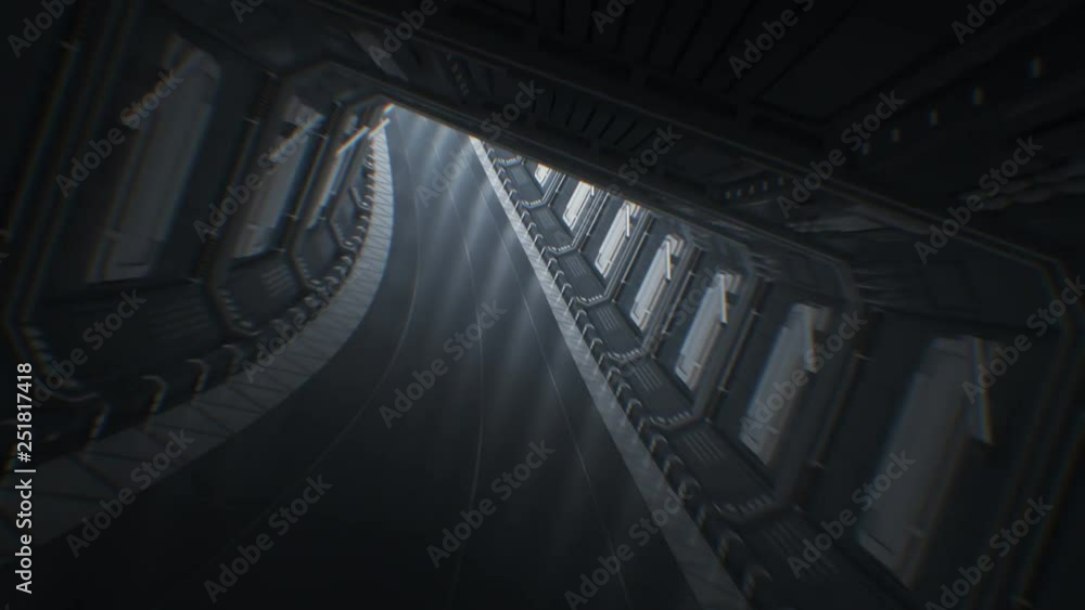 Wall mural beautiful fast flight through the endless abstract tunnel. moving in futuristic spaceship tunnel loo