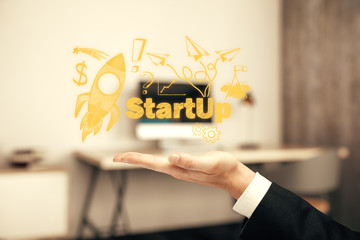 Business scheme concept, startup double exposure background.