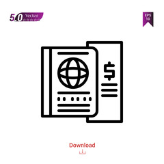 Outline passport icon isolated on white background. Line pictogram. Graphic design, mobile application, logo, user interface. Editable stroke. EPS10 format vector illustration