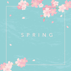 青い背景と桜のフレーム © KY