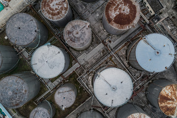 Fototapeta premium Aerial view of the pipelines and storage tanks