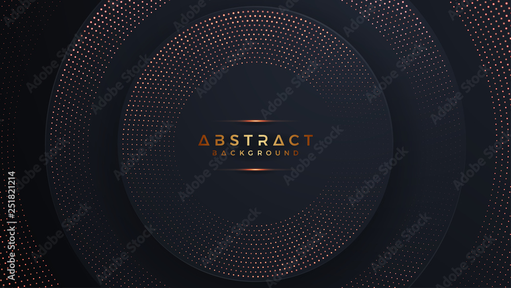 Aufkleber abstract black background with a combination glowing golden dots with 3d style. abstract black paper