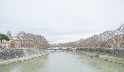 Rome landscape, city Tiber river urban view.