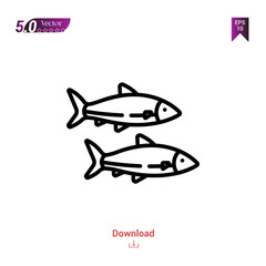 Outline fish icon isolated on white background. Line pictogram. Graphic design, mobile application, logo, user interface. Editable stroke. EPS10 format vector illustration