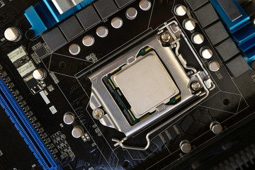 computer motherboard, with processor installed on it
