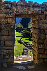 View of the Lost Incan City of Machu Picchu near Cusco, Peru. Machu Picchu is a Peruvian Historical Sanctuary and a UNESCO World Heritage Site. Machu Picchu is located in  Cusco Region in Peru.