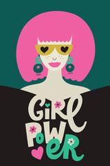 Girl Power poster with stylish woman and letterin phrase
