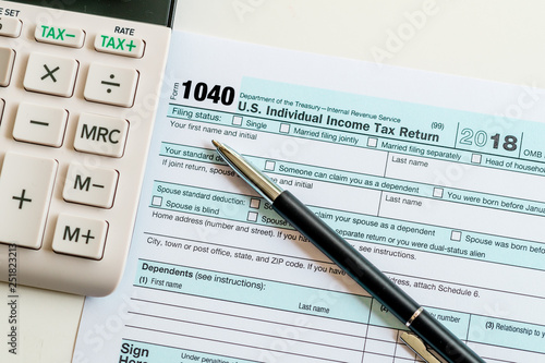 New 2019 Irs 1040 Tax Form Instructions Pen And Calculator Stock
