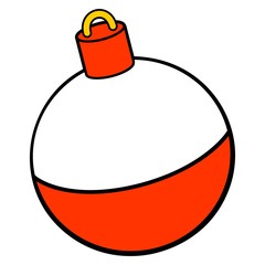 Fishing Bobber - A vector cartoon illustration of a red and white Fishing Bobber. - 251824096