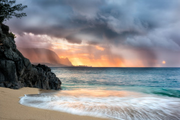 Stormy Sunset at Hideaway Beach, Kauai, Hawaii