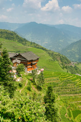 Fototapeta na wymiar Beautiful view of the houses of the village of Dazhay, rice terraces and mountains. 