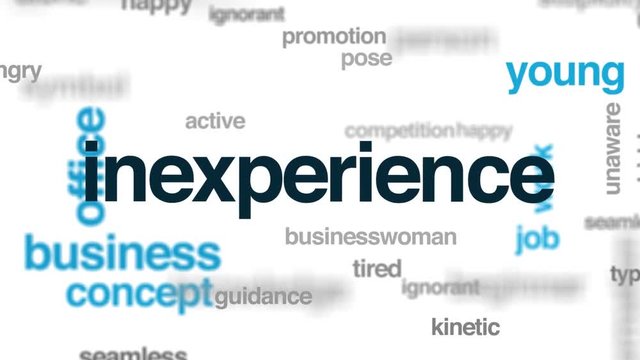 Inexperience animated word cloud. Kinetic typography.