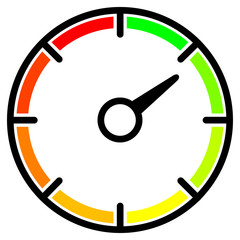 Colored meter with an arrow. Simple Speedometer, round gauges  for web, mobile and infographics. Vector icon isolated on white background. 